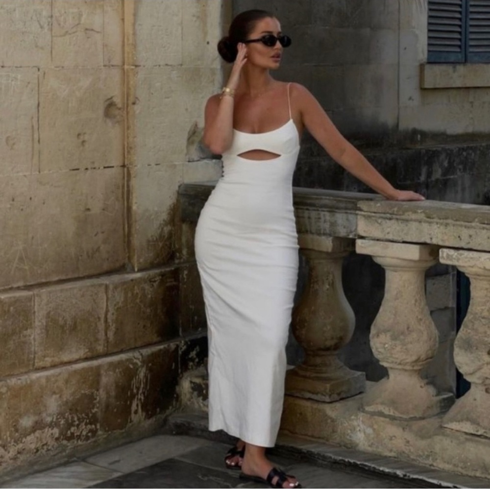 Zara white cut out midi dress size XS
